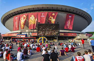 Fanzone en el Spodek Arena foto de stock libre de derechos