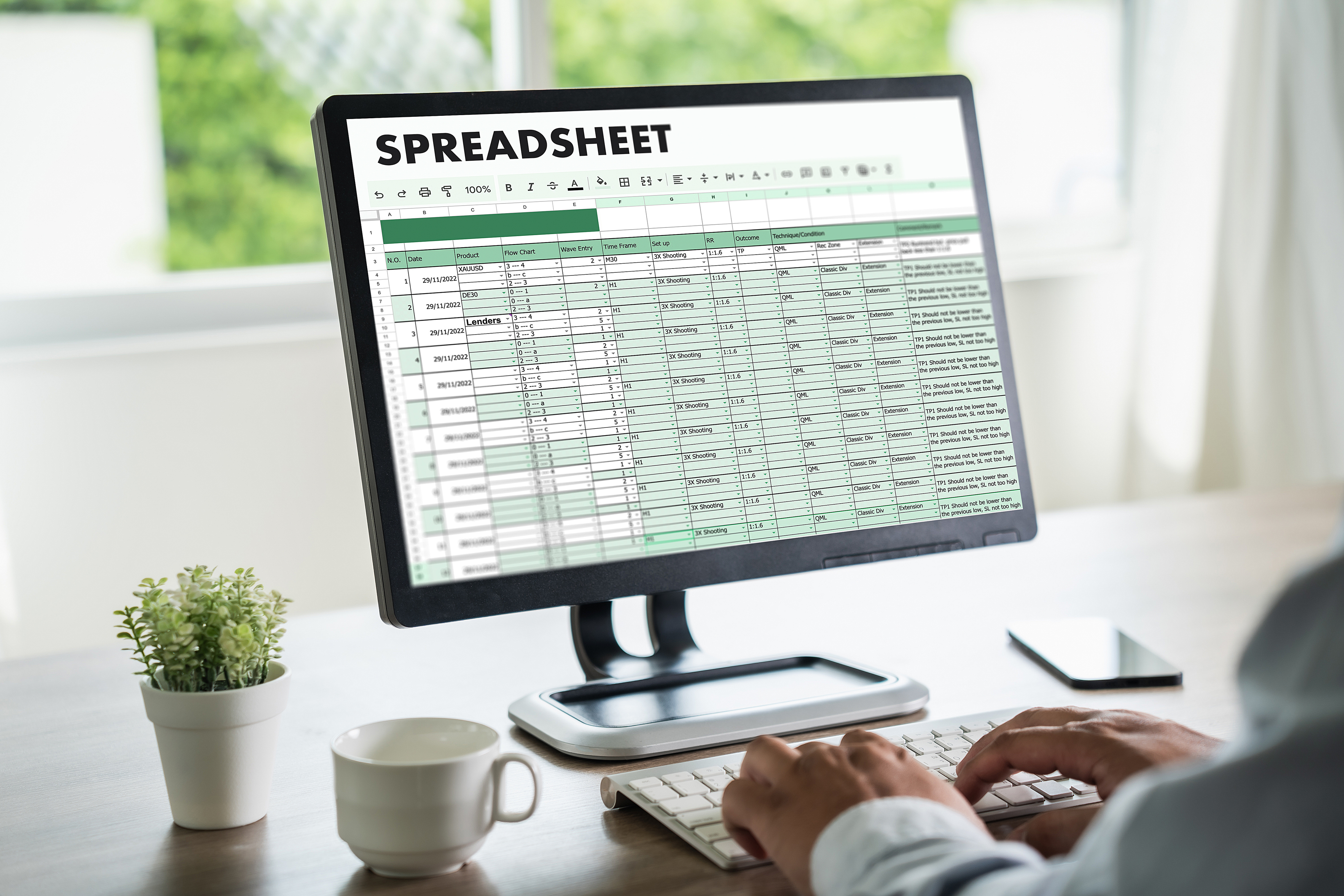 Empresario que trabaja con datos y gráficos en documentos de hoja de cálculo para el análisis en línea Microsoft Excel panel de proyectos contabilidad digital - Foto de stock de Analizar libre de derechos